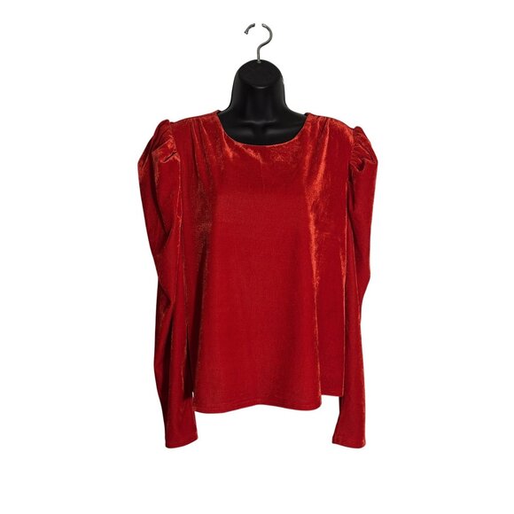 Skies Are Blue Tops - Skies Are Blue Red Velvet Long Sleeve Top With Ruched Shoulders XL
